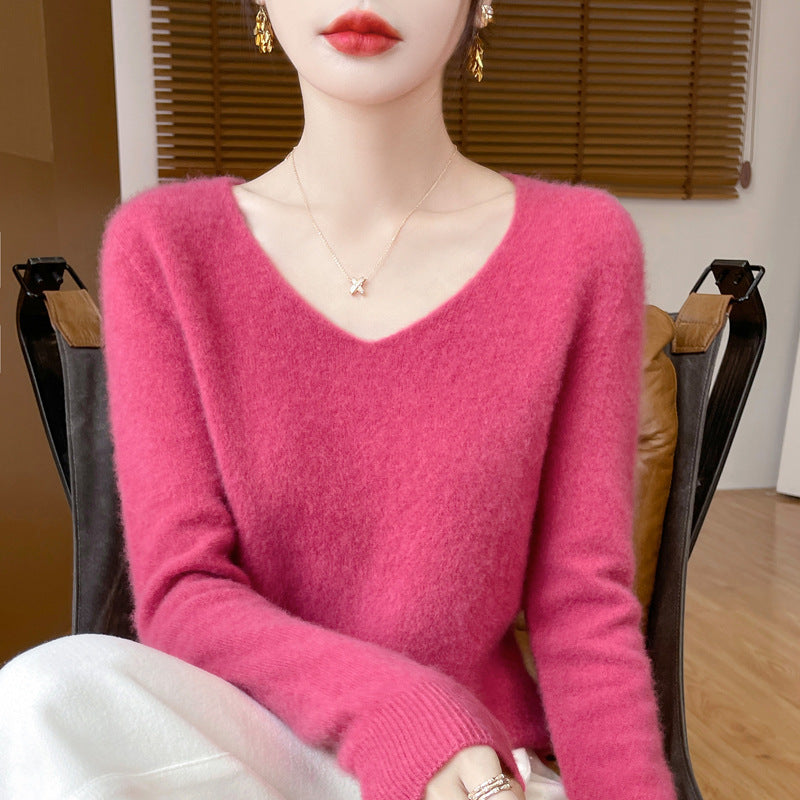 Women's Woolen Sweater V-neck Loose Wool Base Shirt
