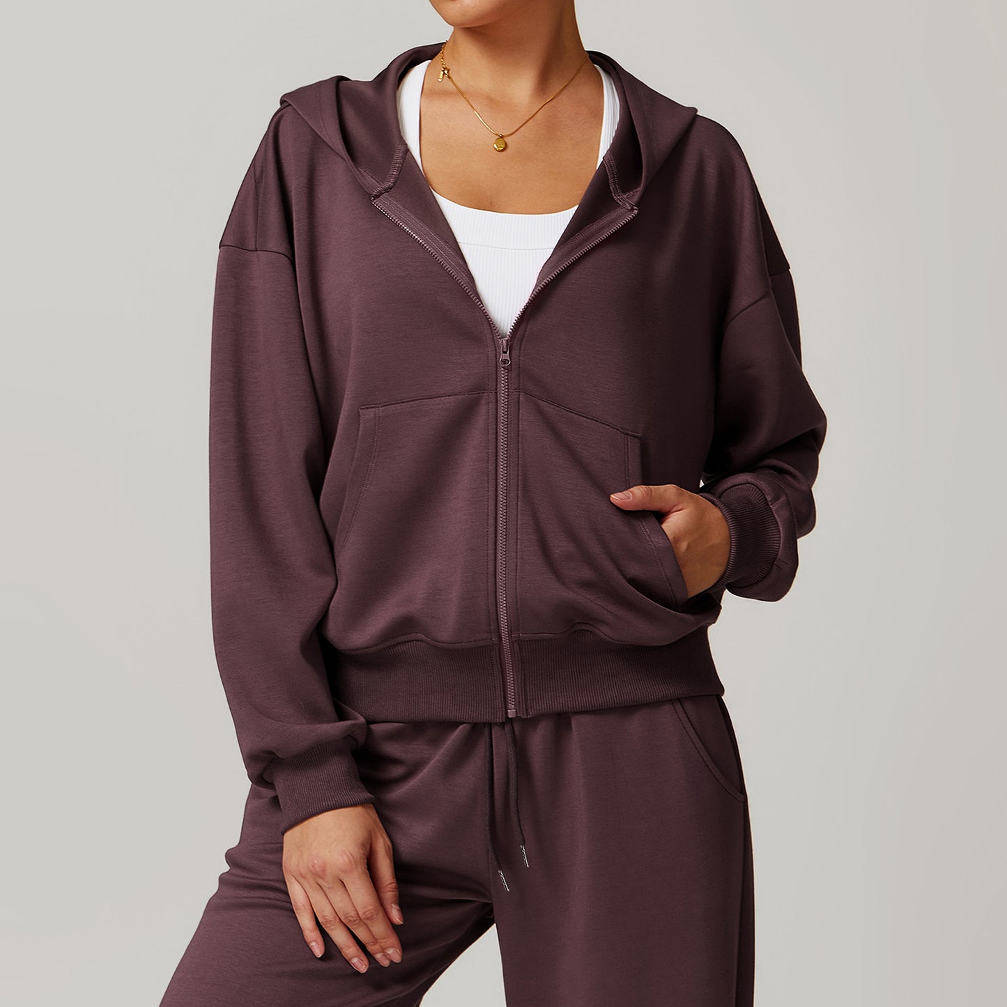 Solid Color Casual Fashion All-matching Exercise Hooded Coat