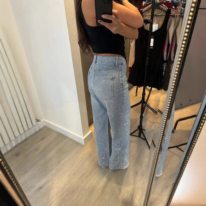 Rhinestone XINGX Pendant Design High Waist Trousers