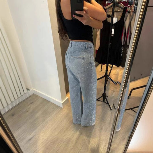 Rhinestone XINGX Pendant Design High Waist Trousers