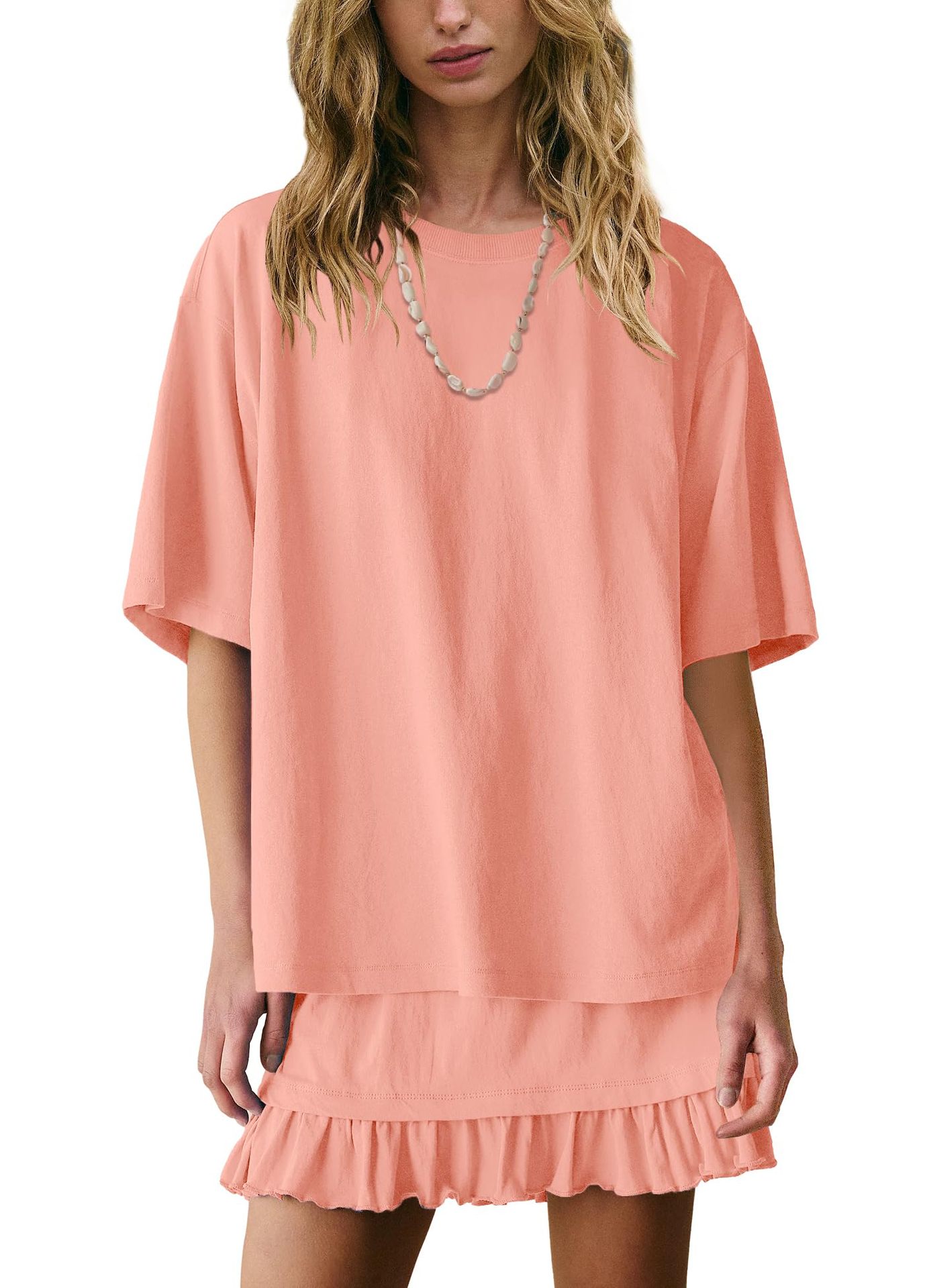 Women's Solid Color Casual Loose Short-Sleeve Skirt Set