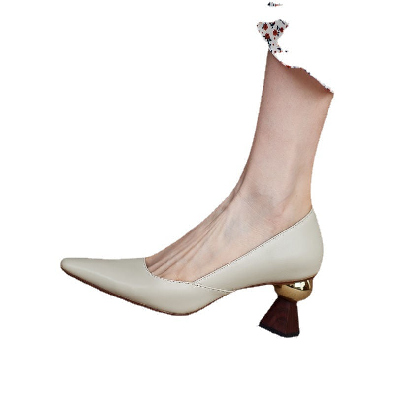 Women's Small Leather Shoes With Pointed Toe Mother High Heels