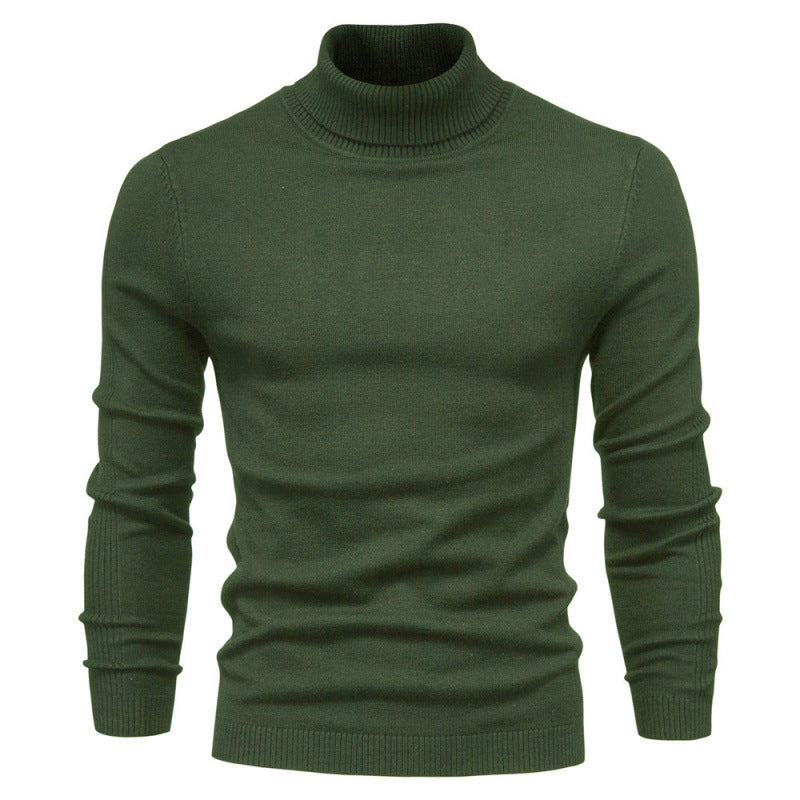 Casual Men's Solid Color Pullover Sweater High Neck