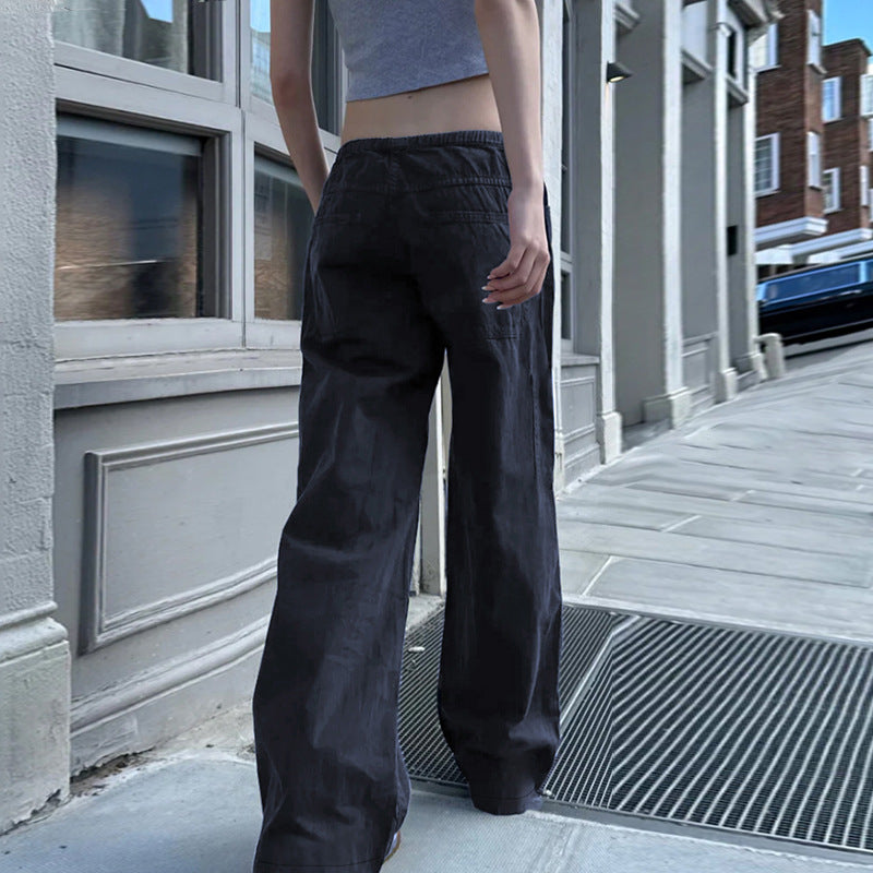 New Elastic Waist Design Straight Slimming All-match Wide Leg Pants