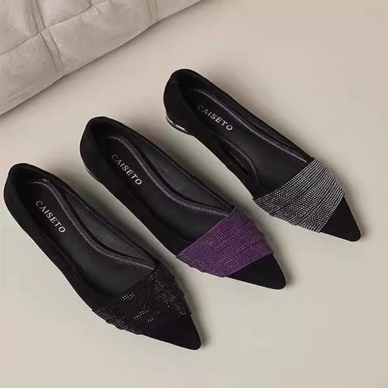 Pointed-toe Rhinestone Slip-on Low-cut Womens Shoes