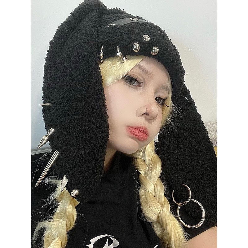 Yabi Culture Rabbit Ear Hat Autumn And Winter Design Violent Piercing Rivet