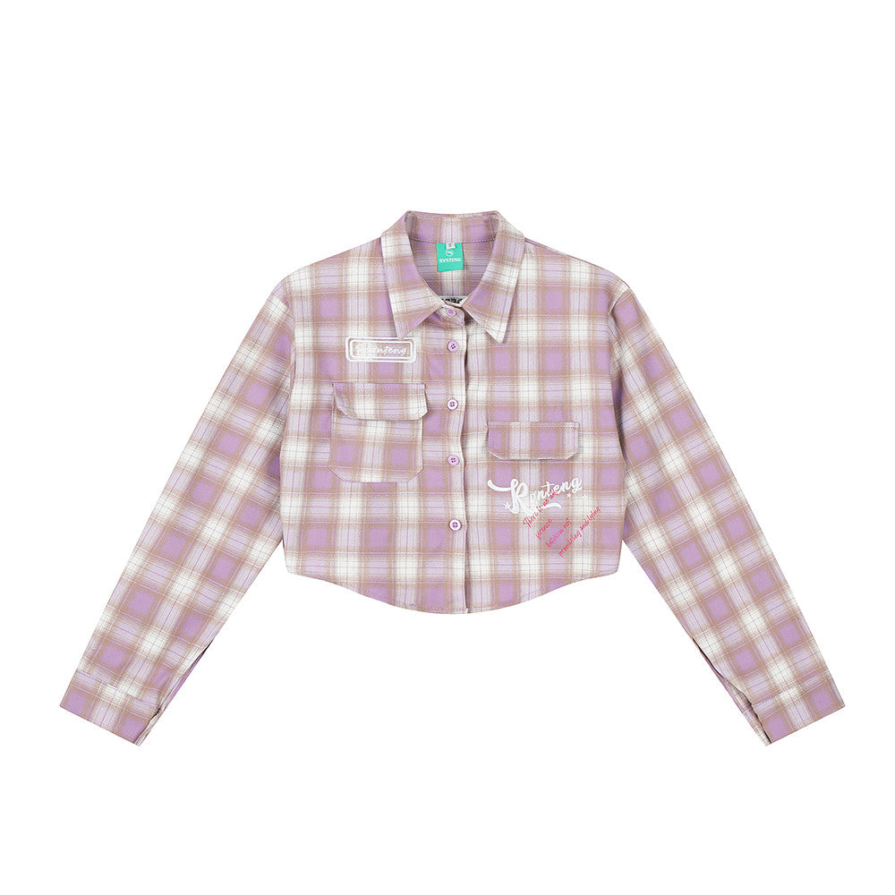 Spring And Autumn Plaid Letters Embroidered Shirt Coat