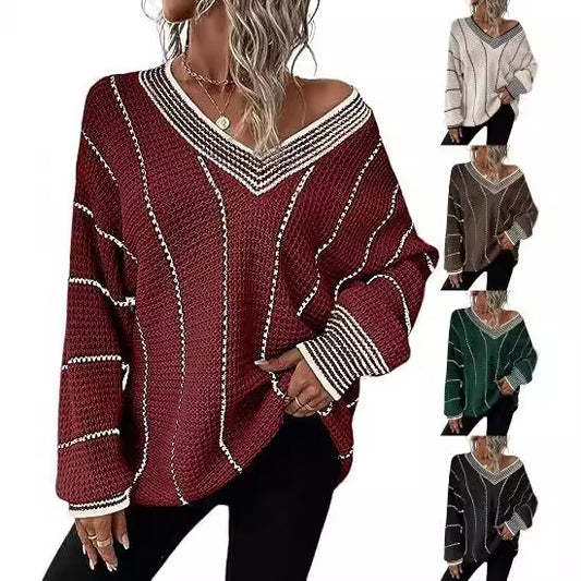 New Autumn And Winter Knitting Striped Pullover Loose Top