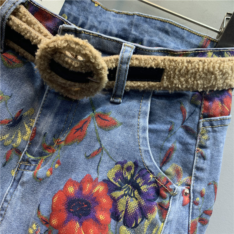 Harem Fashion Loose And Thin Flower Print Casual Jeans Baggy Trend