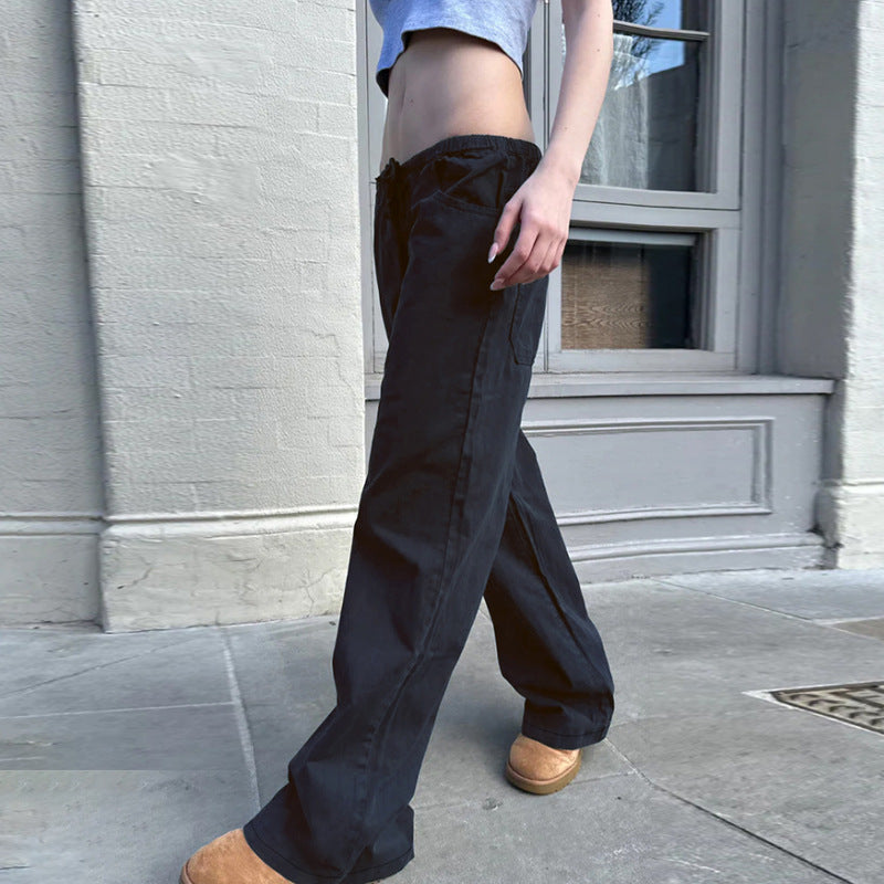 New Elastic Waist Design Straight Slimming All-match Wide Leg Pants