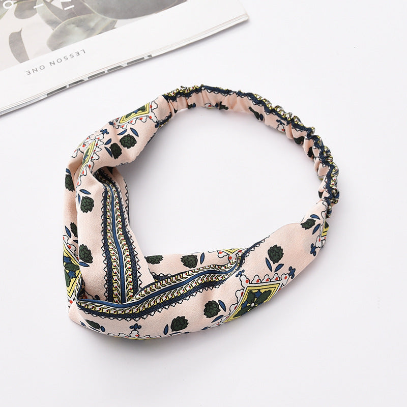 Fabric cross-knotted bow chiffon floral headband