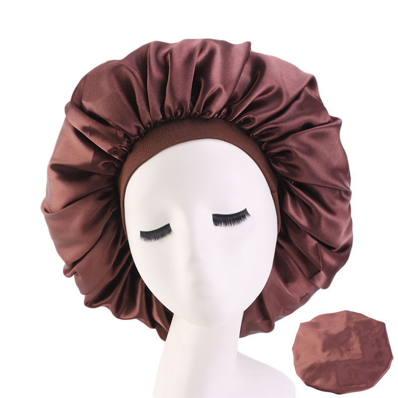 Extra Large Satin Print Nightcap Wide Edge Stretch Round Cap