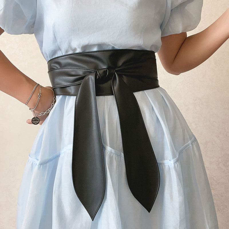 PU Wide Belt Coat Decoration Bandage Waist Seal With Dress