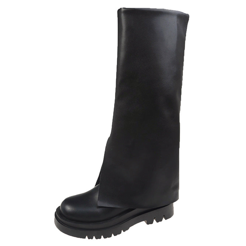High-top Fashion Boots Long Leather Boots Short