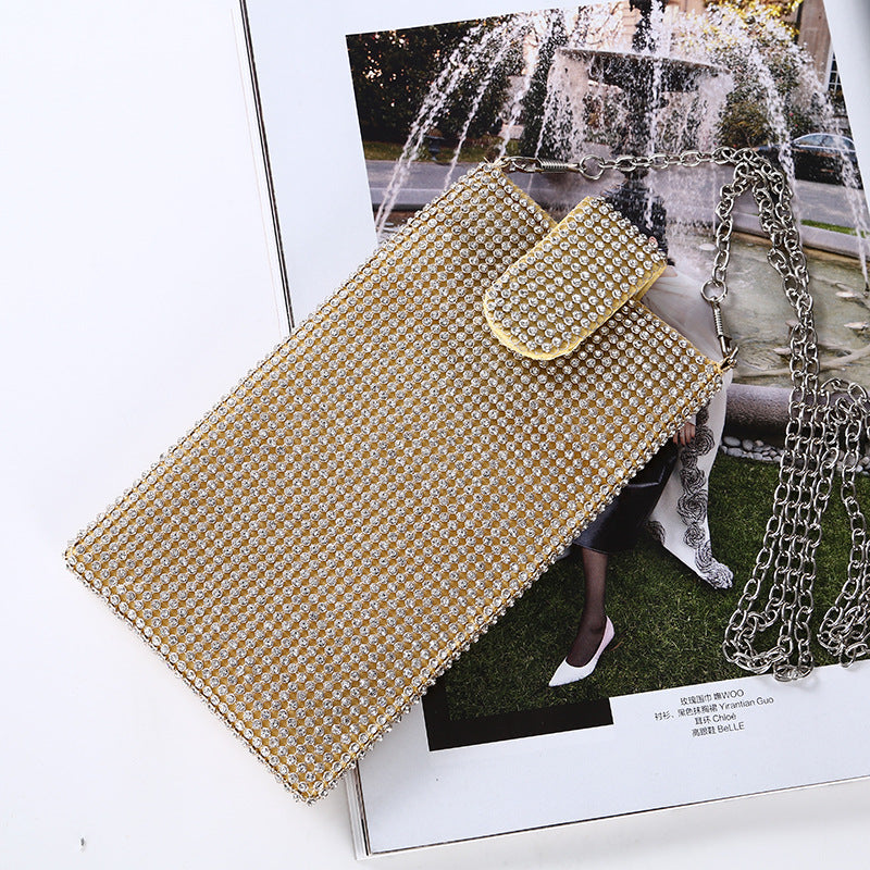 Dame Cross-body Skuldertaske Lille Taske Rhinestone Aften Vertikal Aftentaske