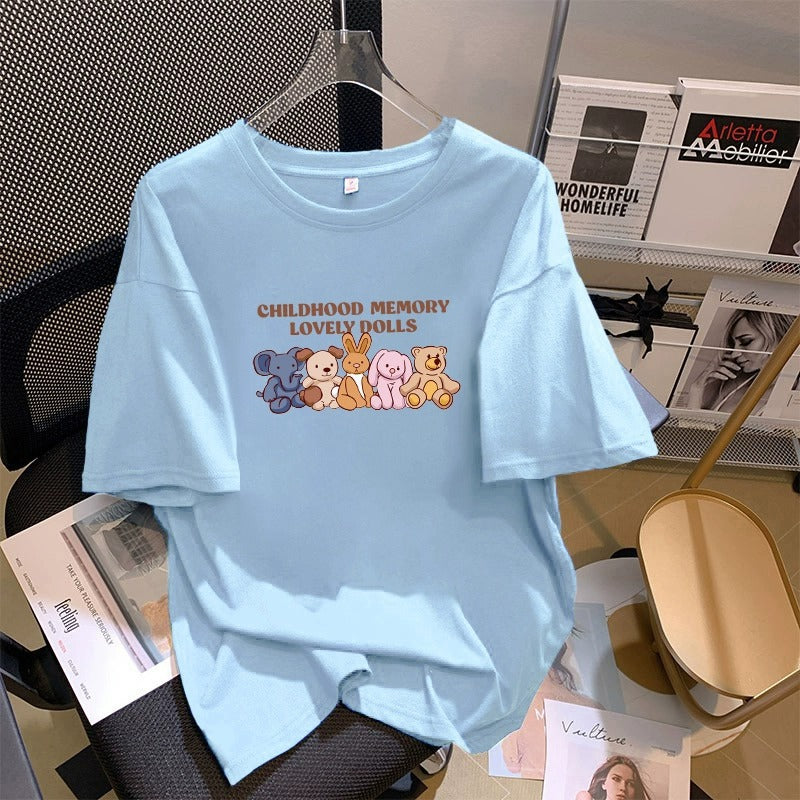 Kortærmet T-shirt i bomuld med tegneserieprint til kvinder