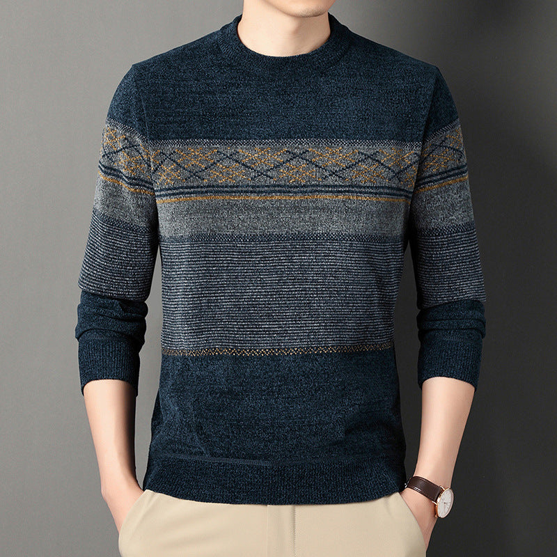 Chenille Fløjl Polstret Sweater Midaldrende Mænds Tøj Tyk Varm Jacquard