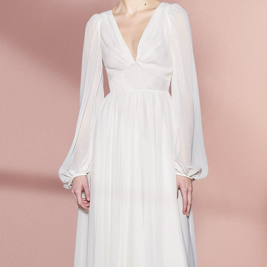 French Court Retro Style Slim White Dress