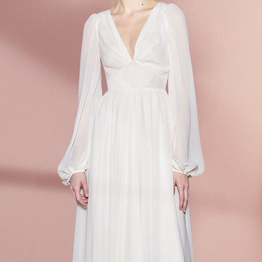 French Court Retro Style Slim White Dress