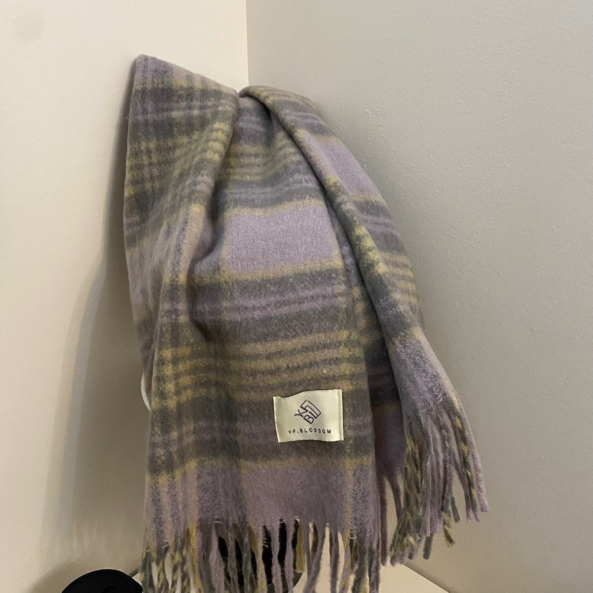 Rainbow-grid Womens Mohair Thermal Snood Long Style