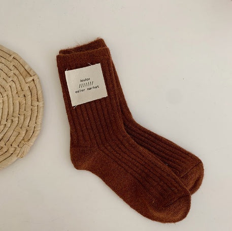 Winter Korean Style Mid Tube Pure Color Thickening Keep Warm Knit Socks
