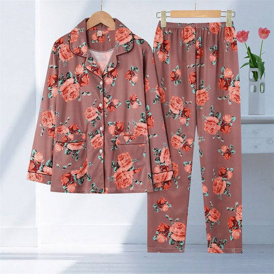 Womens Long-Sleeve Cardigan Pajama Set Thin Style