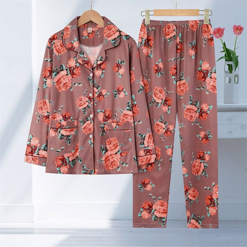 Womens Long-Sleeve Cardigan Pajama Set Thin Style