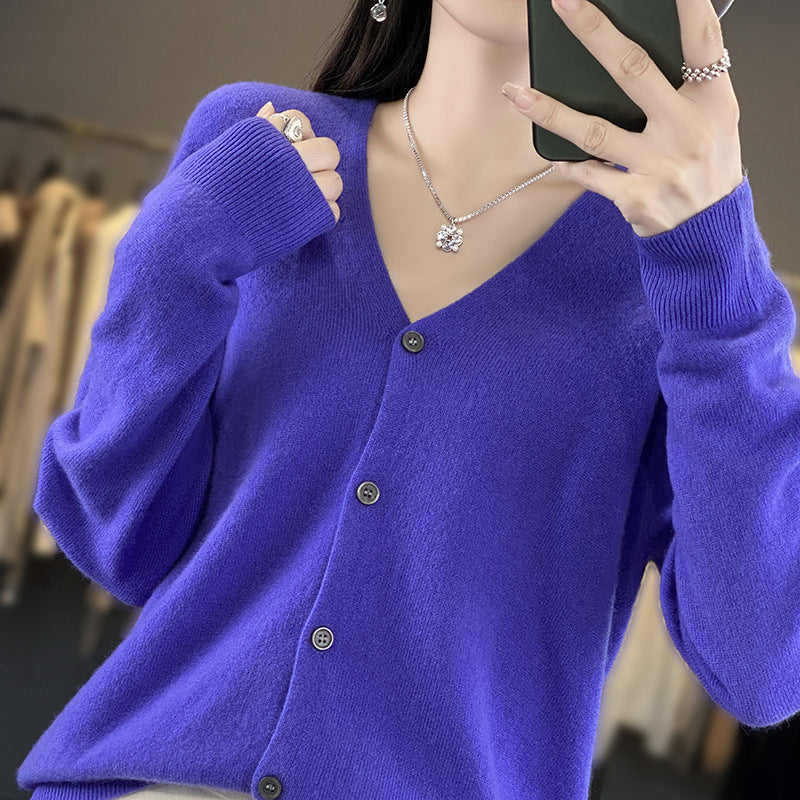 Women's V-neck Seamless Front Line Ready-made Garments Wool Cardigan