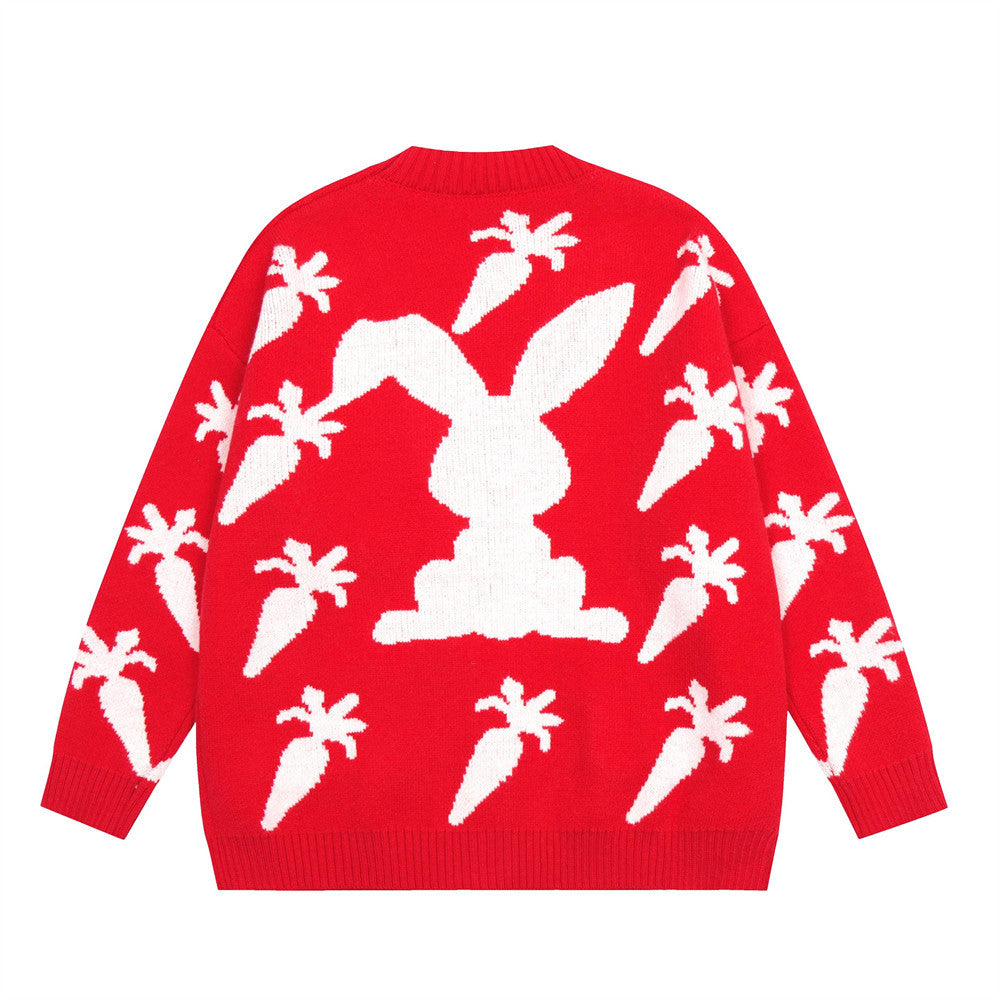 Covered With Radish Rabbit Jacquard Knitted Cardigan Boys Loose V-neck Button Sweater Coat