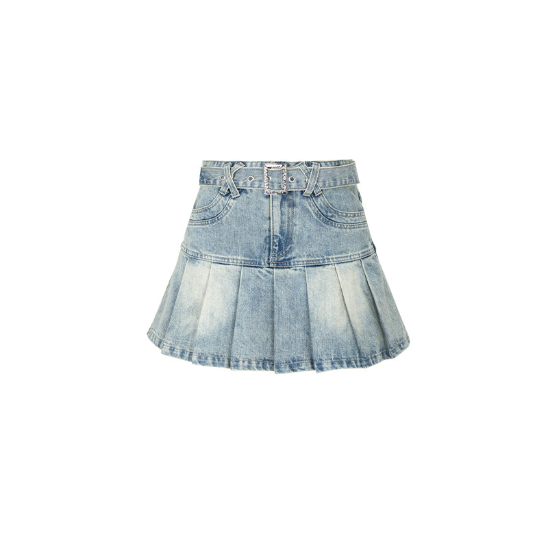 Making Old Washed Shiny Spicy Girl Denim Skirt