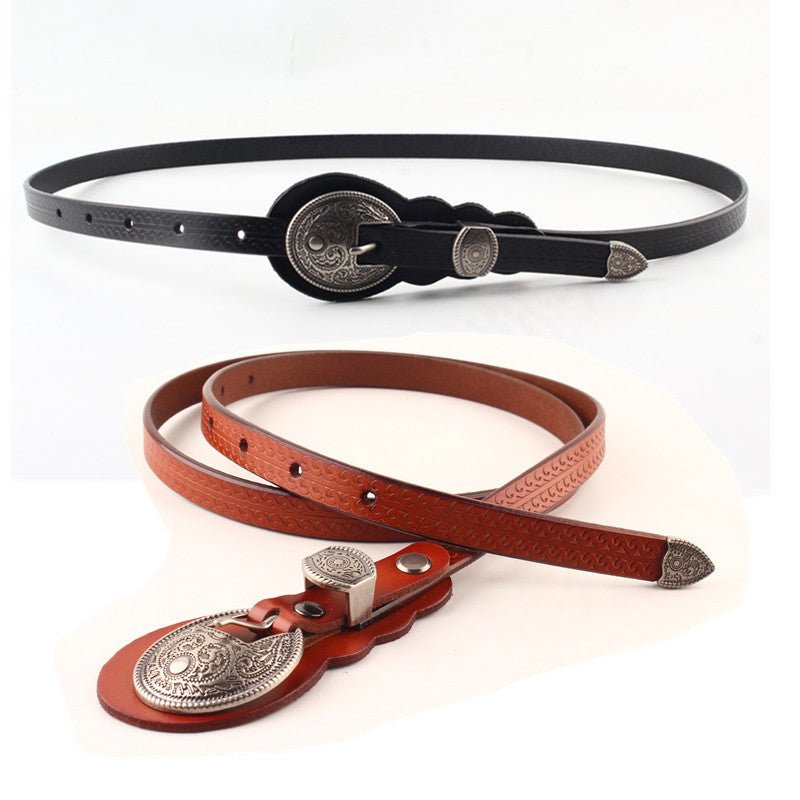 Simple And Versatile Cow Leather Narrow Belt