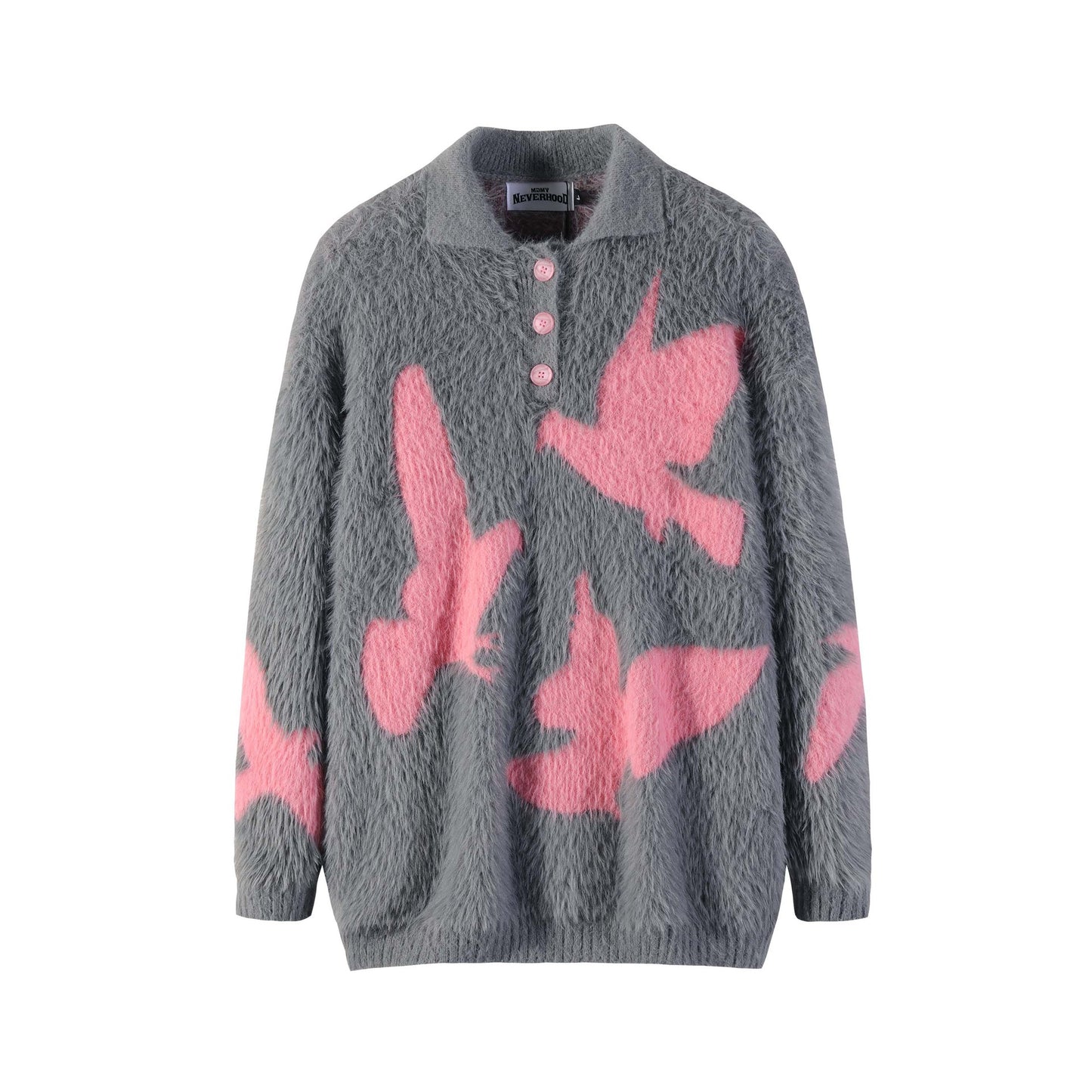 Carrier Pigeon Jacquard Furry Lapel Sweater Men's And Women's Loose Hip Hop Casual Knitwear