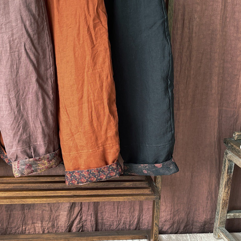 Retro Artistic Stone Washed Linen Quilted Baggy Pants