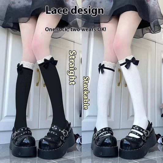 Sweet Girl Slim Fit Jk Bow White Cute Calf Socks