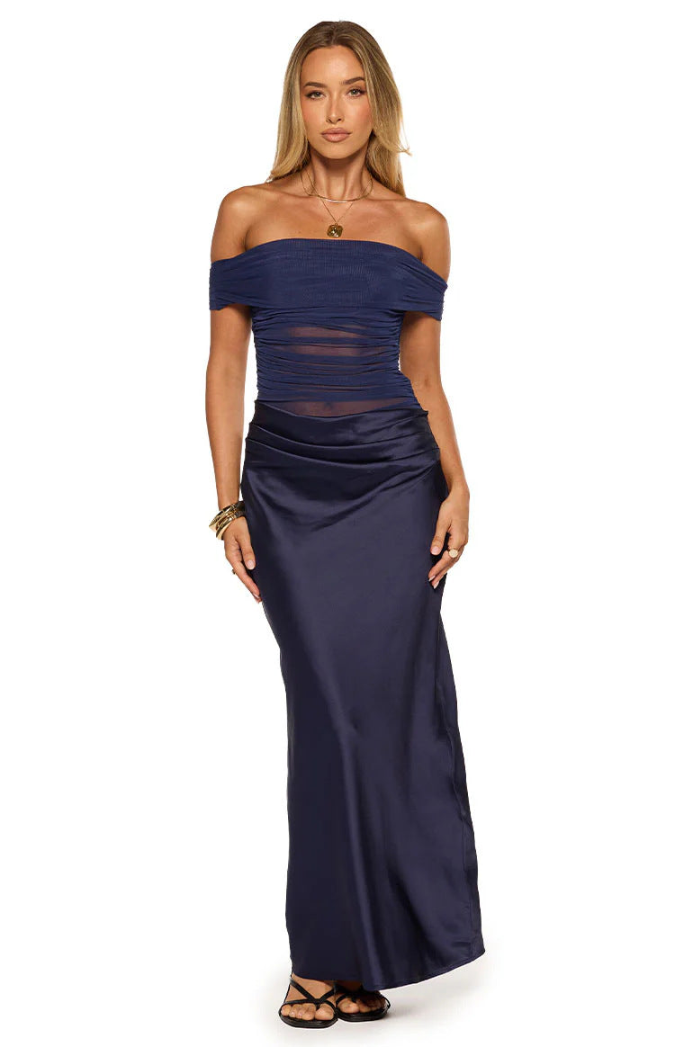 Womens Mesh-Panel Pleated Midi Dress