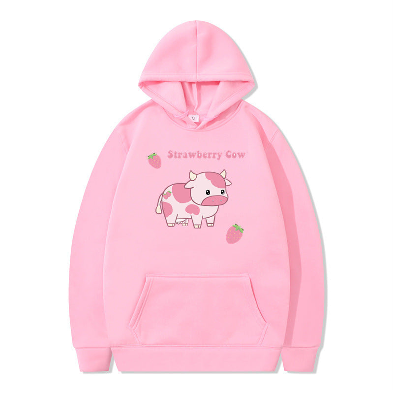 Strawberry Milk Print Langærmet Hættetrøje
