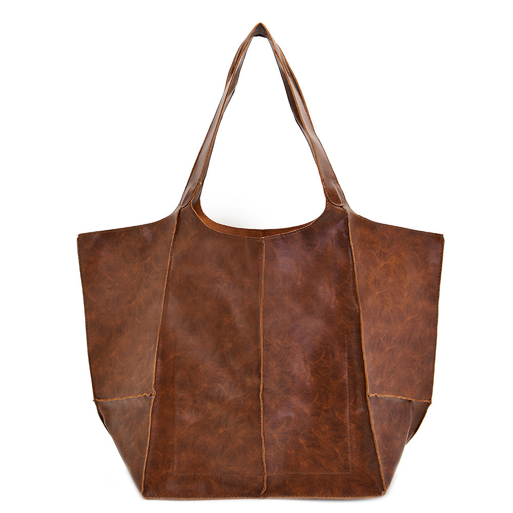 Women's Fashion Vintage Oil Wax Leather Large Capacity Shoulder Handbag