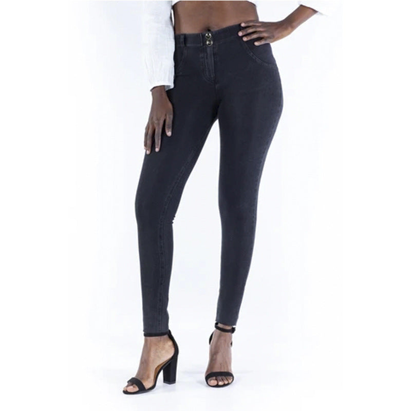 Color Leggings And Denim Sweatpants Mid-waist