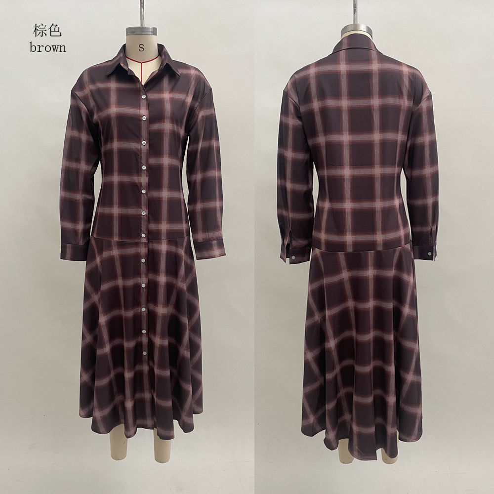 New Retro Chic Long-Sleeve Plaid Shirt Dress For Women