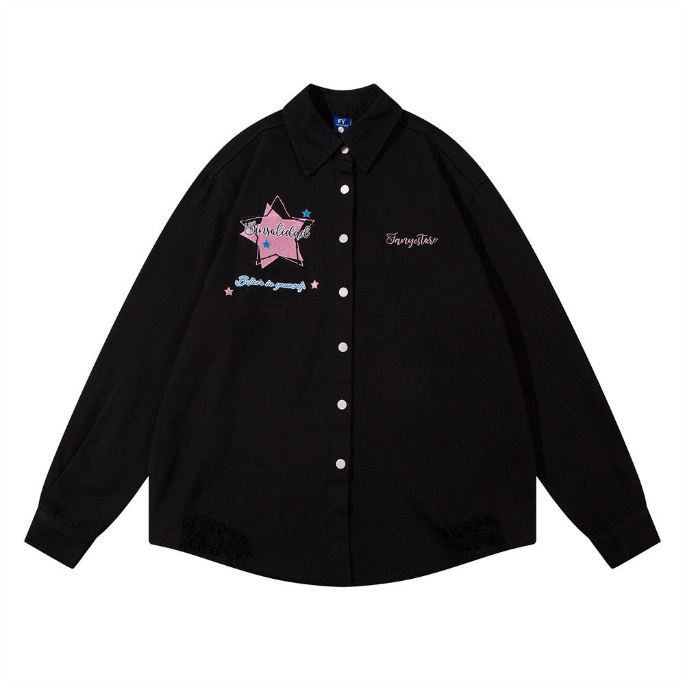 Niche Personality Five-pointed Star Embroidered Long-sleeved Shirt