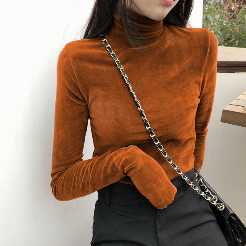 Women's Gold Velvet Turtleneck Bottoming Shirt All-matching Thickened Inner Wear