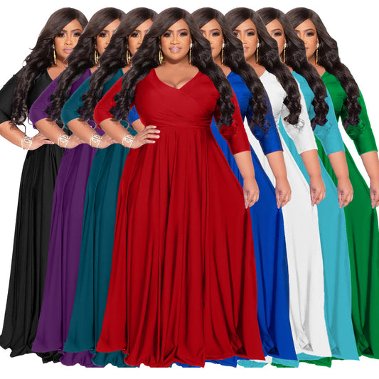 Fashionable Plus-Size Womens Solid-Colored Dress