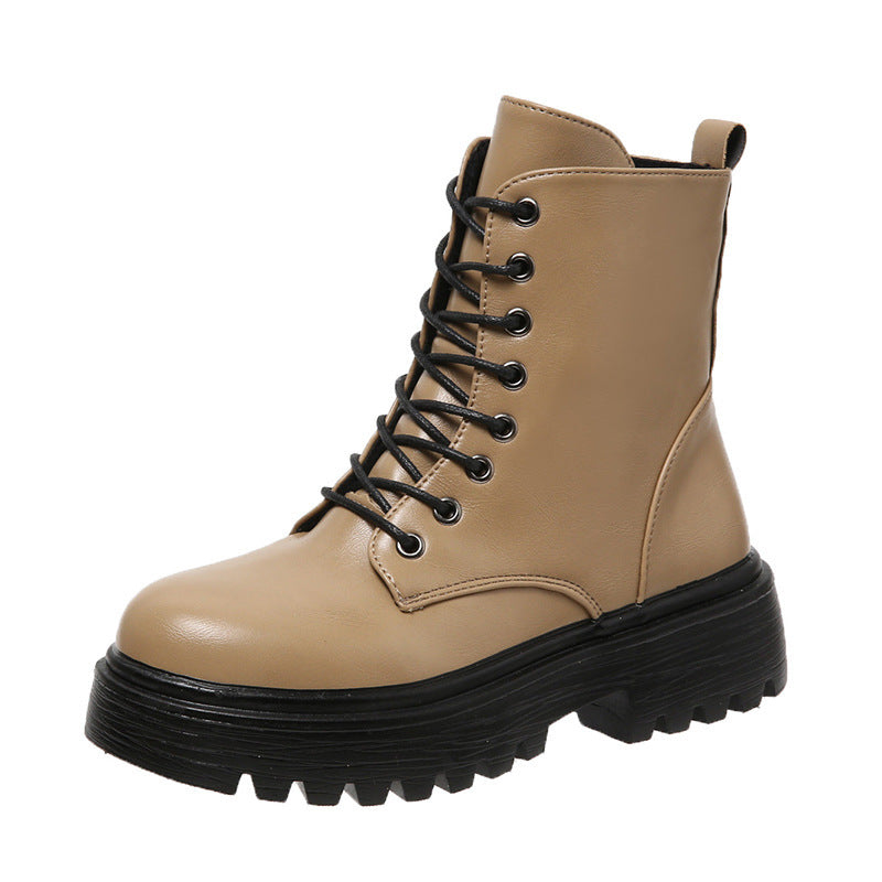 British Style Boots With Chunky Heels Women's Platform Lace-up