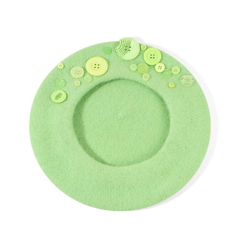 Personalized Yupi Wool Beret Trendy Colorful Button Niche Ladies