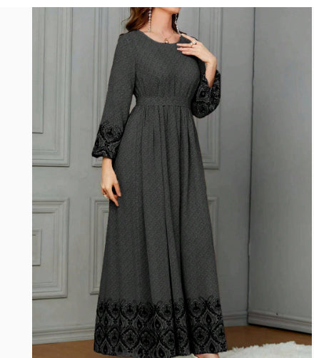 Ethnic-style Printed Wrap Dress Featuring A Cinched Waist Belt And A Flared, Long Skirt
