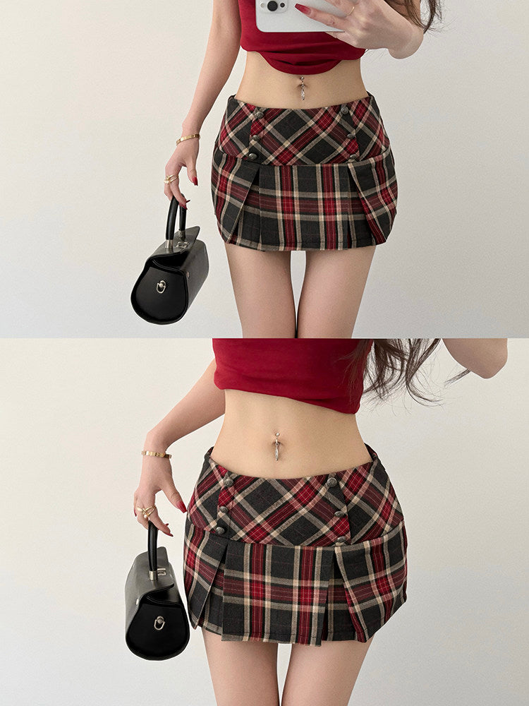 Low-rise Plaid For Women Anti-exposure A-line Skirt