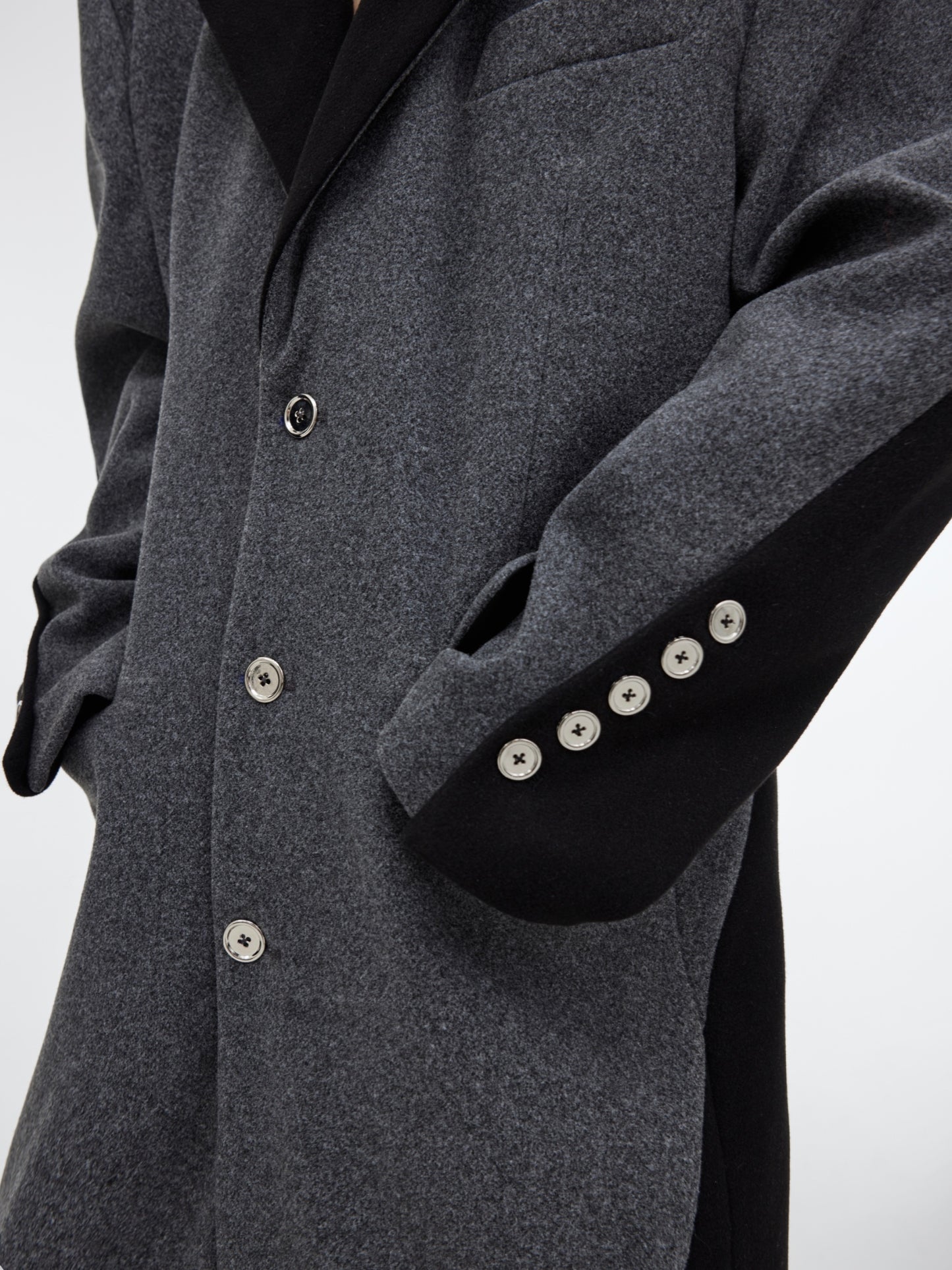 Contrast Color Patchwork Long Knee Length Woolen Coat