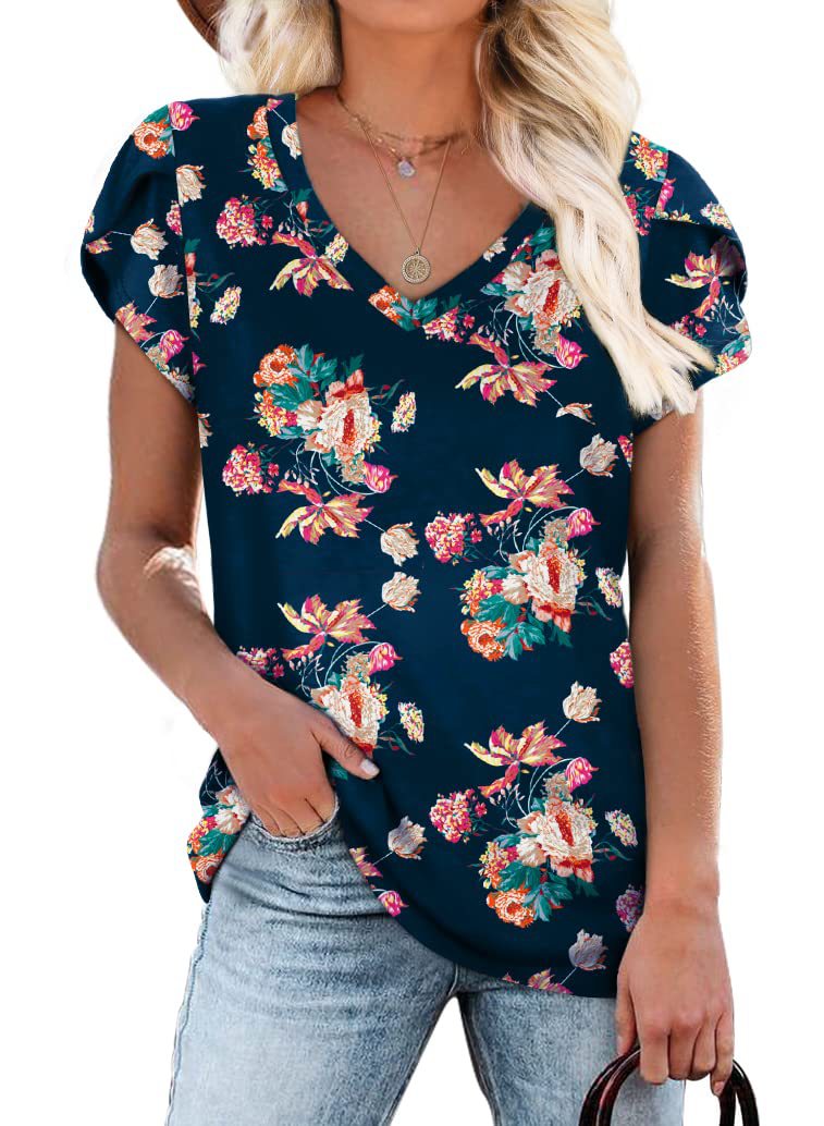 Tie Dyed Floral V-neck Loose Women's T-shirt