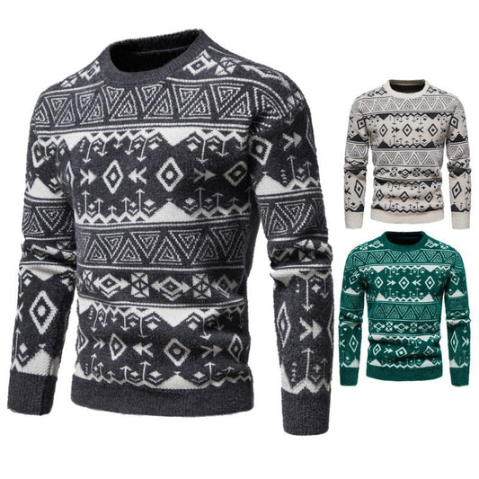 New Men's Slim Long Sleeved Sweater Round Neck Pullover