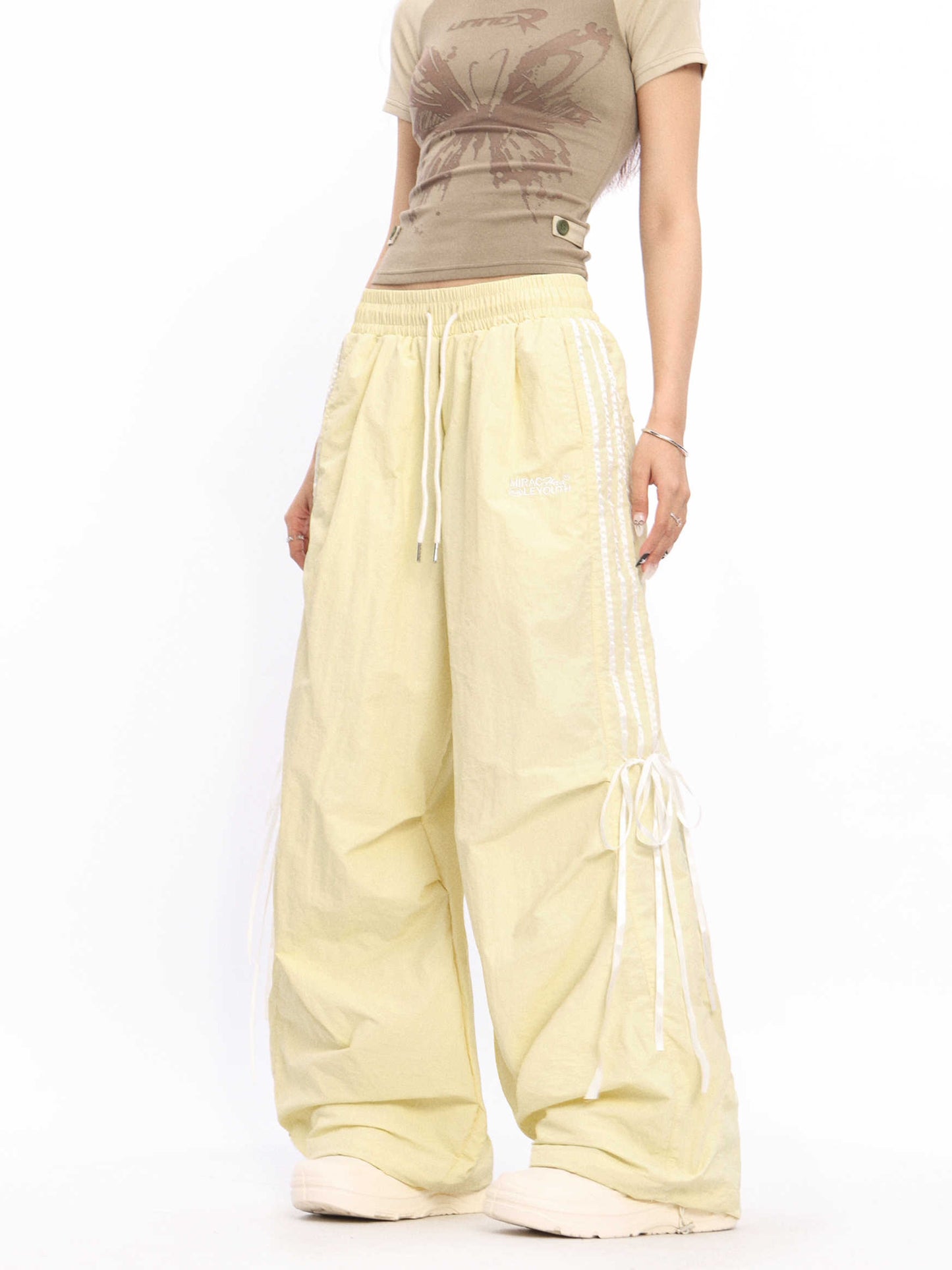 Colored Parachute Bow Bandage Overalls Sports Wide-leg Pants